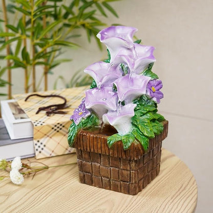 Tabletop Water Fountain Purple Water Fountains Indoor Morning Glory Themed Lavender Desk Fountain with Light for Home Heavenly Blue Zen Water Fountain for Room Relaxation Meditation(Lavender)