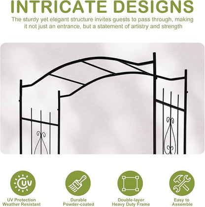 Outvita 7.5Ft Garden Arch Arbor, Steel Frame Stand Trellis, Arbour Archway for Wedding Ceremony Decoration Plant Climbing Rose Vines Lawn Courtyard Patio Pathway Black