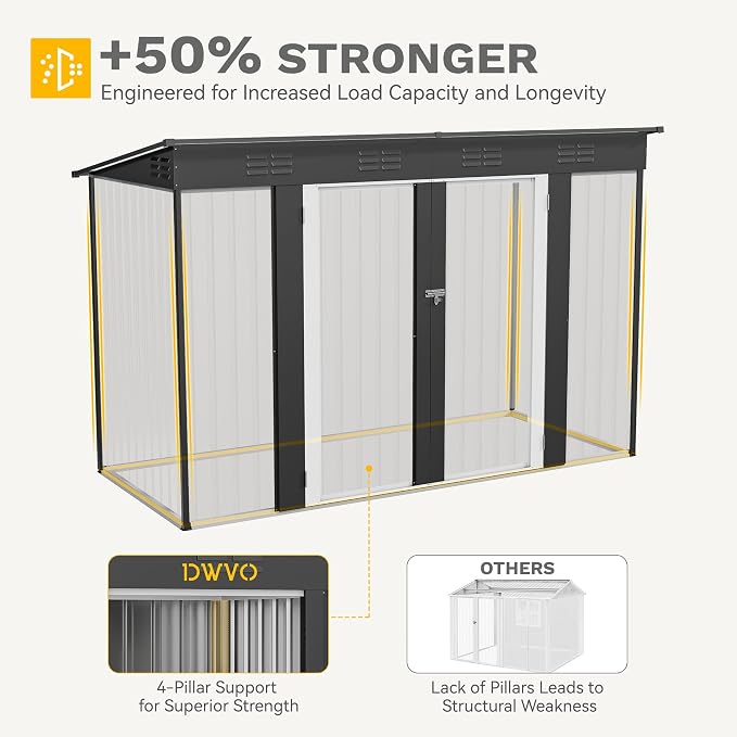 DWVO 9x4ft Metal Outdoor Storage Shed, Lockable Tool Storage Sheds, Oversized Steel Garden Sheds with Sloped Roof for Backyard, Patio, Garage, Lawn, Dark Gray