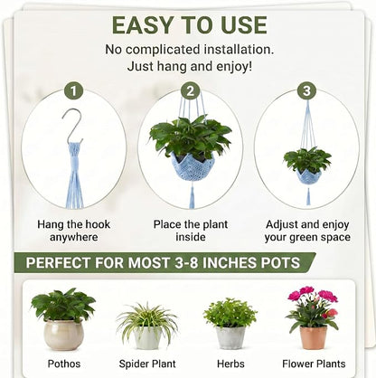 Shappy 1 Pack Boho Macrame Plant Hanger, Large Hanging Planter Plant Holder Pot Hanger Hanging Basket Wall Planters, Plants Lover Gift for Indoor Garden (Classic,Light Blue)
