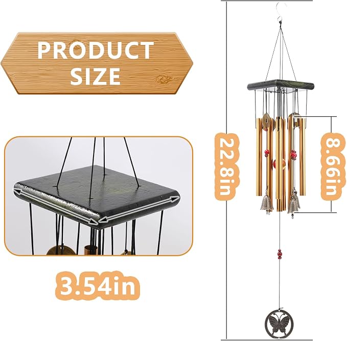 Chinese Traditional Retro 8 Tubes 5 Bells Bronze Yard Garden Outdoor Living Wind Chimes 60cm