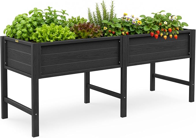 YEFU 72" Large Raised Garden Bed, Wood-Look HIPS 6ft Extra Large Bed, Black | Extra Large Garden Bed for Backyard Growing, 6ft Design, Wood-Look HIPS, Drainage, 770 lbs High Capacity Support