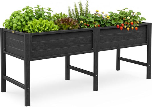 YEFU 72" Large Raised Garden Bed, Wood-Look HIPS 6ft Extra Large Bed, Black | Extra Large Garden Bed for Backyard Growing, 6ft Design, Wood-Look HIPS, Drainage, 770 lbs High Capacity Support