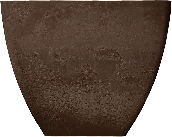 PSW Pot Collection 16x13 inch Plastic/Stone/Wood Composite Square Planter – No Drainage Hole (Drillable), Modern Indoor/Outer Pot for Flowers, Foliage, Succulents, Fairy Gardens, Chocolate