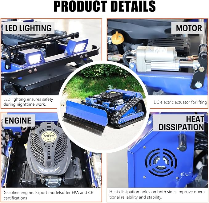 Infront Remote Control Lawn Mower with Snow Plow, Crawler Track All-Terrain System, Hybrid Oil-Electric Power for Steep Slopes and Large Lawns, Adjustable Cutting Height