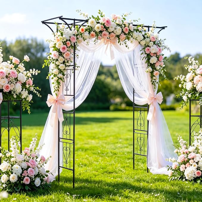 90" Garden Arbor Metal Arch Trellis for Climbing Plants | Outdoor Arbors Archway Pergola for Wedding Ceremony Party Decoration Flat Top Trellises for Rose Vine Backyard Lawn Patio