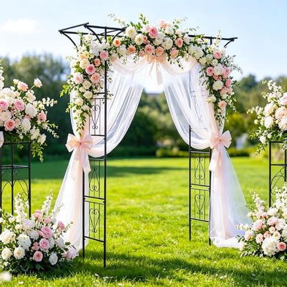 90" Garden Arbor Metal Arch Trellis for Climbing Plants | Outdoor Arbors Archway Pergola for Wedding Ceremony Party Decoration Flat Top Trellises for Rose Vine Backyard Lawn Patio