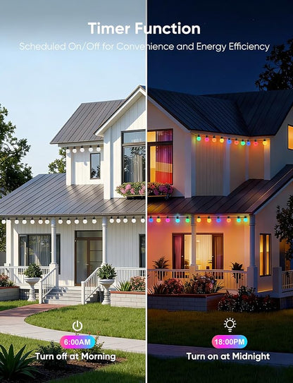 APPECK RGBW Outdoor String Lights 100ft for Patio, with 50 LED Bulbs | IP65 Waterproof, 111 Scene Modes, Dimmable Warm White, Individual Control, Music Sync, Compatible with Alexa & Google