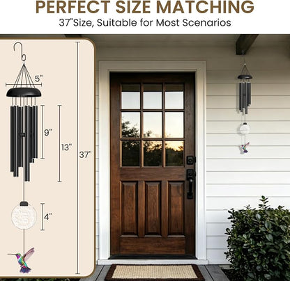 37" Solar Wind Chimes for Outside, Gifts Wind Chimes with Solar Powered Acrylic Lights & Hand-Painted Hummingbird for Mom, Grandma, Outdoor Wind Chimes for Garden, Patio, Yard