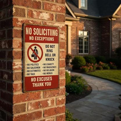 No Soliciting Sign for Front Door, Aluminum, 12x8 Inch, Do Not Ring Bell or Knock, Home, Porch and Office Decor