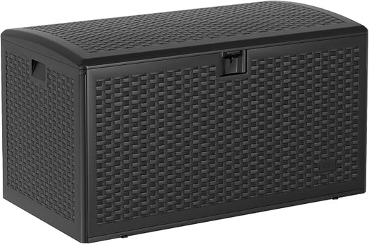 Garvee 73 Gallon Waterproof Large Resin Deck Box Indoor Outdoor, Lockable Storage Container for Patio Furniture Tools, Waterproof Deck Box Patio Storage Bin for Pool Garden, Black