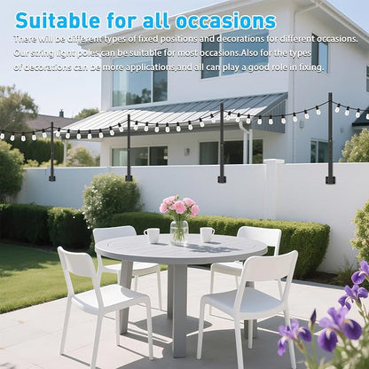 6 Pack 2.8 FT String Light Poles,Metal Lights Poles for Outdoor String Light, Rustproof Heavy Duty for Outside Garden,Patio,Wedding,Backyard,Deck,Party