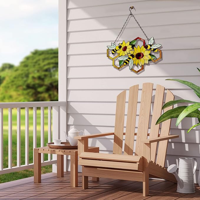 Metal Bee Wall Decor Wall Art On The Bathroom living Room Outdoor Fence Decorations With Silhouette Ornament Branch Wall Hanging Sign For Balcony Garden Decor 15" x 12" (bee flowers)