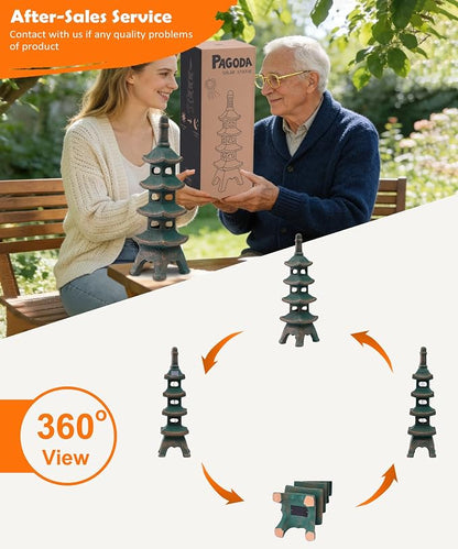 Nacome Solar Pagoda Garden Statues: 25.6 inches Multi-Layer Outdoor Weatherproof Resin Zen Decor for Landscape Balcony Patio Porch Yard Ornament(Bronze)