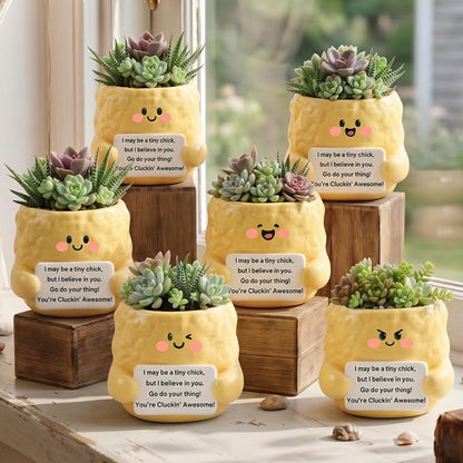 6 Pack 2.5 Inch Chicken Ceramic Succulent Planter Pots with Drainage Hole, Mini Cute Flower Pots Container for Home Office Garden Decoration Emotional Support Buddies Christmas Housewarming Gifts