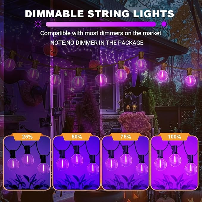 LAMPHOME G40 LED Outdoor Halloween String Lights, 2 Pack 26FT Patio Lights with 12+1 Edison Shatterproof Bulbs(1 Spare), Connectable Outside Lights for Backyard Porch Halloween Christmas Decor, Purple