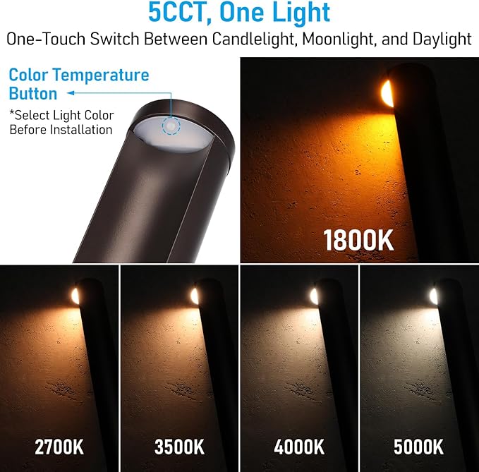 LEONLITE 12-Pack 5CCT Anti-Glare Low Voltage Landscape Lights, 12-24V AC/DC | 5W Anti-Glare LED Pathway Lights, Die-Casted Aluminum, IP65 Waterproof for Yard Walkway, 1800K/2700K/3000K/4000K/5000K, ETL