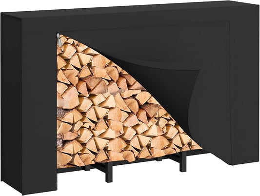 DIAMONDFORGE 4ft Firewood Rack Outdoor with Cover, Heavy Duty Fire Wood Stand, Metal Firewood Rack Indoor, Firewood Holder Storage, Log Wood Pile Racks Stand for Patio, Garden, Backyard, Matte Black