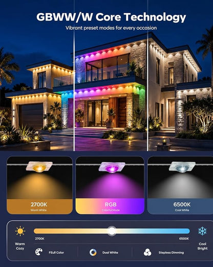 Permanent Outdoor Lights for House,200ft RGB+IC Lights with 16 Million Colors & 50 Scene Modes, App/Remote Control, IP67 Waterproof, DIY Music Sync, for Christmas, Holiday & Party Decor