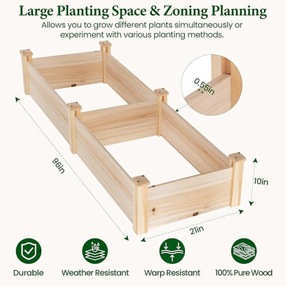 MIXC 8×2ft Wooden Horticulture Raised Garden Bed Outdoor Divisible Elevated Planting Planter Box for Vegetables, Herbs, Strawberry, Flowers in Backyard and Patio, Natural Wood