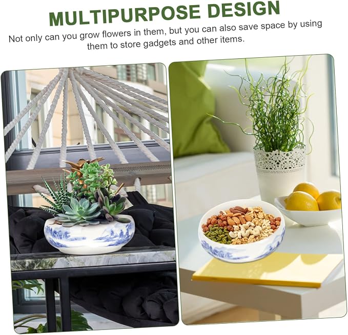 Milisten 7.87 Inch Hydroponic Plant Pot Ceramic Planter Vase Chinese-Style Lotus Daffodil Flowerpot for Home Office Garden Decoration