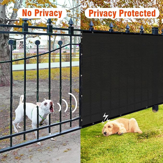 iCover 6x25ft Privacy Screen Fence, Outdoor Fencing Panels, Garden Windscreen Mesh Shade Sail Net Barrier, Include Reinforced Bindings and Brass Grommets Cable Zip Ties, Black