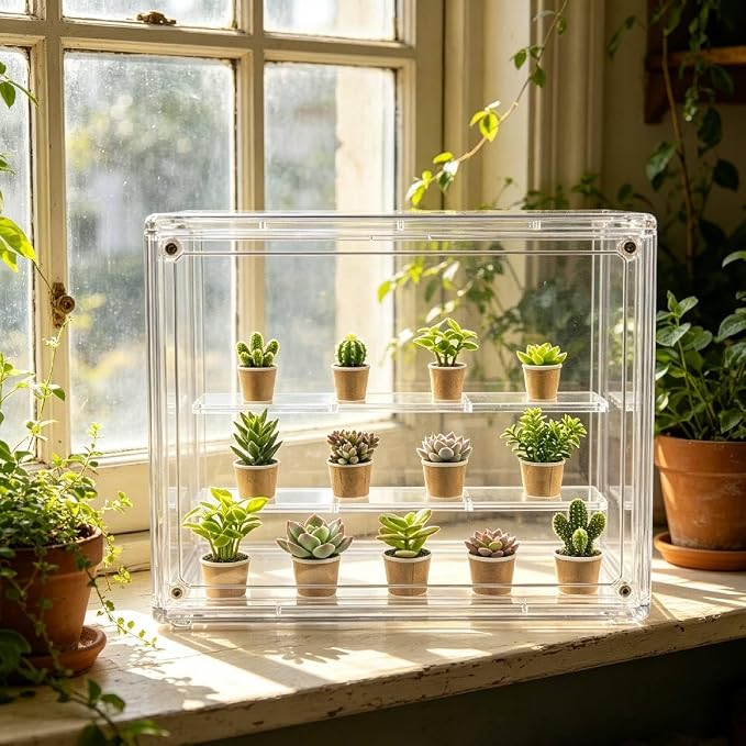 Mini Greenhouse Indoor, Clear Small Green House with Magnetic Door, Stackable Succulent Seed Starting Kit Children Nature Observation Station