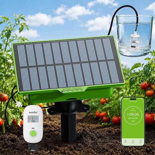 RAINPOINT Solar WiFi Drip Watering System & WiFi Moisture Sensor Combo Pack | App Control Smart Indoor/Outdoor Automatic Drip Irrigation Waterer & Visual Gauge WiFi Plant Soil Moisture Meter