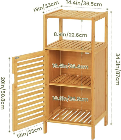 VIAGDO Bamboo Cabinet, Bathroom Storage Cabinet with Single Door and Shelf, Freestanding Bathroom Cabinet, Kitchen Cupboard, Sofa Side Table for Living Room/Hallway/Kitchen