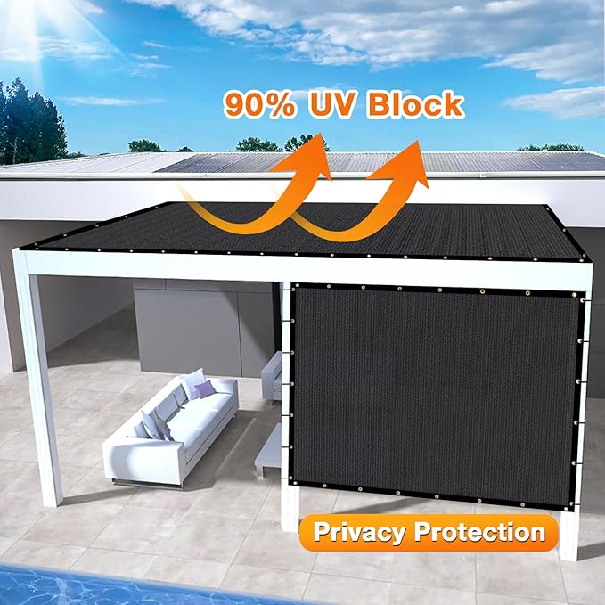 Artpuch Outdoor Pergola Shade Cover 10x14 FT Sun Shade Cloth with Grommets Black 90% UV Protection Canopy Patio Privacy Screen (Customized Available)