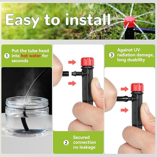 Drip Emitters for 1/4" Tubing: 360° Adjustable Irrigation Dripper, 50pcs | Includes 1/4" Barbed Coupling Fitting - 1/4" Drip Emitter for Drip Irrigation System Kits, Greenhouses – for Home Gardeners
