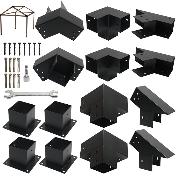14 PCS 30° Slanted Pergola Kit for 4" x 4" Wood Pergolas, DIY Roof Pergola Brackets, for Gazebo, Pergolas, Gardens, Wood Stand Sheds, Metal Gazebo Kits - with Screws