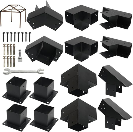 14 PCS 30° Slanted Pergola Kit for 4" x 4" Wood Pergolas, DIY Roof Pergola Brackets, for Gazebo, Pergolas, Gardens, Wood Stand Sheds, Metal Gazebo Kits - with Screws