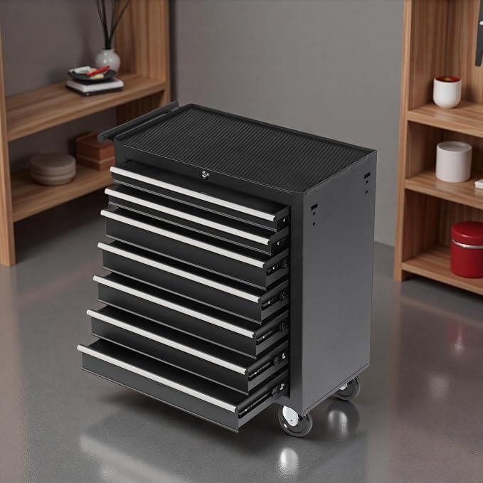 Tool Chest, 7-Drawers Rolling Tool Box with Rotate Handle & Wheels, Lockable Multifunctional Tool Cart, Suitable for Garages, Workshop, Warehouse,