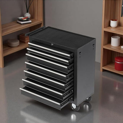 Tool Chest, 7-Drawers Rolling Tool Box with Rotate Handle & Wheels, Lockable Multifunctional Tool Cart, Suitable for Garages, Workshop, Warehouse,