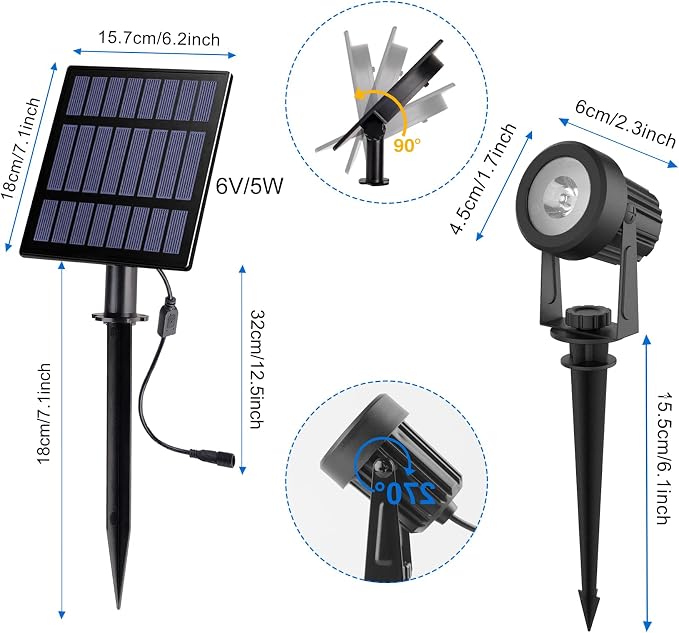 Solar Spot Lights Outdoor, Landscape Spotlights IP65 Waterproof 9.8ft Cable, Dusk to Dawn Solar Uplights for Trees Garden Yard Driveway Porch Walkway Pool (6-in-1, 6000K Cool White)