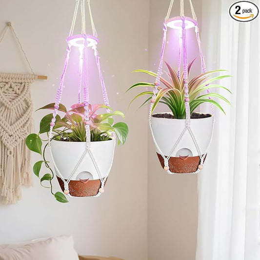 2 Pack Self Watering Hanging Planters with Grow Light for Indoor Plants | 10 Brightness, 3 Light Modes, 3/9/12H Timer, Built-In Reservoir, Drainage Holes, 10 in Pots