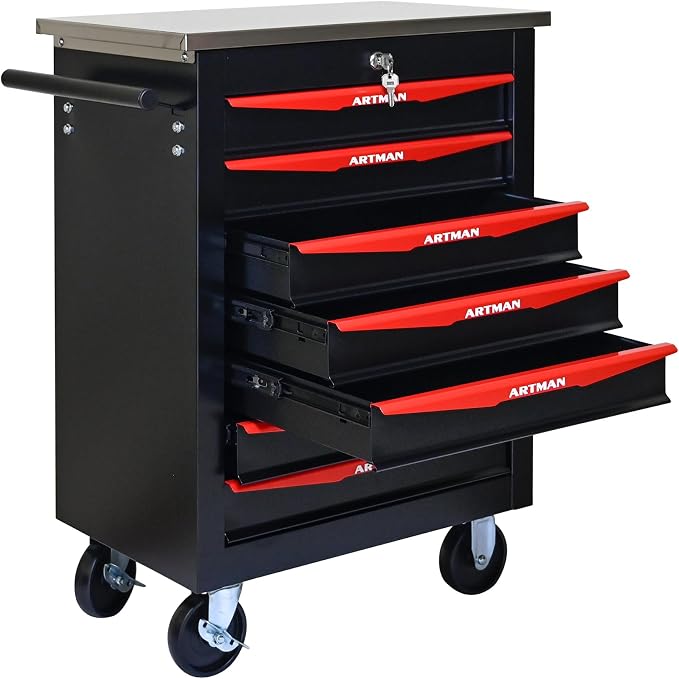 KEIKI 7 Drawers Tool Cart on Wheels,Multifunctional Rolling Tool Chest Tool Storage,Drawers Rolling Tool Trolley Organizer Tool Case for Garage, Warehouse, Workshop, Repair Shop (Black)