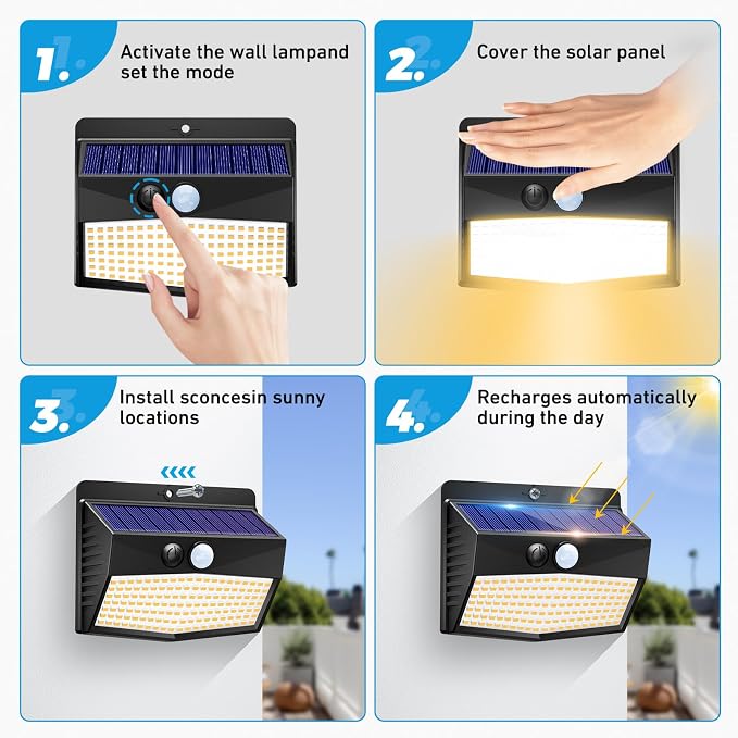 Solar Motion Sensor Lights Outdoor [ 12 Packs/138 LED ] Solar Fence Lights With 3 Lighting Modes, Solar Powered Security Lights Waterproof for Outside Yard Garden Backyard Deck Step Garage,Warm White