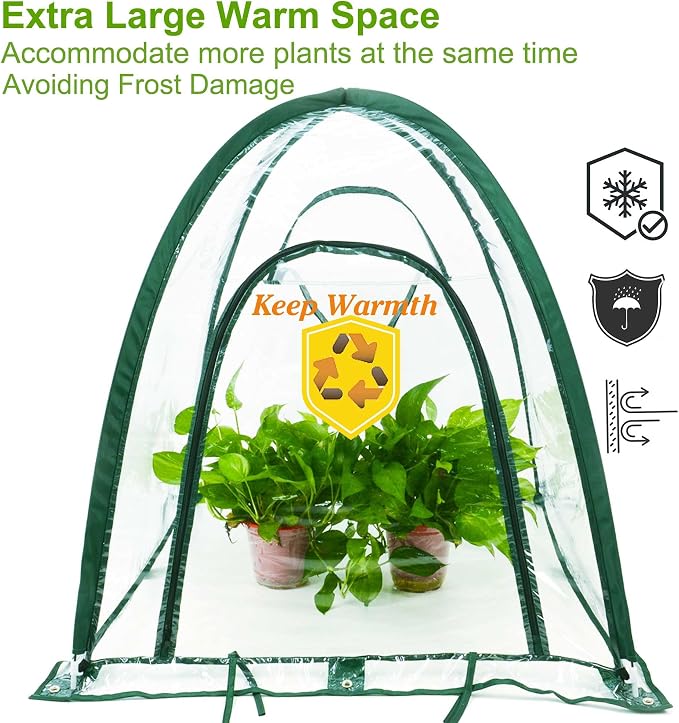 Porayhut Pop Up Greenhouse Cover Flower House,Pack of 3,Mini Gardening Plant Sunshine Room,Backyard PVC Cover for Cold Frost Protector Gardening Plants