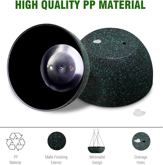 WSMKSZ 13inch Large Hanging Planters Pots for Outdoor Indoor Plants with Drainage Holes and Chain, 2pack Round Hanging Flower Pots for Garden Home Porch Decor, Black with Green Speckles