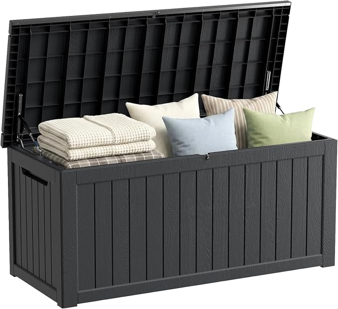 270 Gallon Resin Deck Box Waterproof Outdoor Storage Box for Patio Furniture Pool Accessories Indoor Storage for Cushion Garden Tools, Black