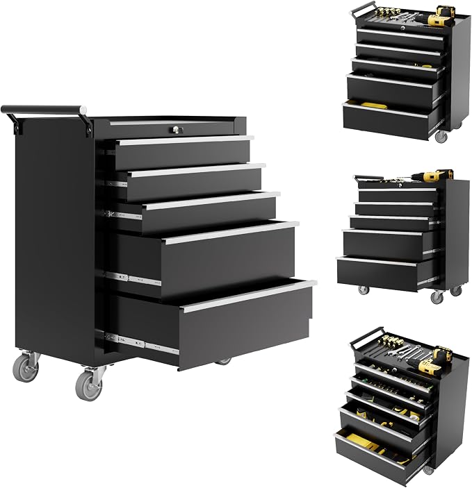 Rolling Tool Chest, 5 Drawers Tool Storage Cabinet with Wheels, Portable Tool Cabinet Organizer with Locking System & Drawer Liners,Universal Lockable Wheels, Tool Storage Cart for Garage, Workshop