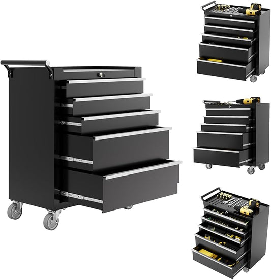 Rolling Tool Chest, 5 Drawers Tool Storage Cabinet with Wheels, Portable Tool Cabinet Organizer with Locking System & Drawer Liners,Universal Lockable Wheels, Tool Storage Cart for Garage, Workshop