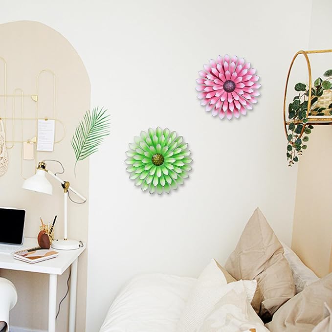 Metal Flowers Wall Decor Indoor Outdoor Metal Wall Art for Farmhouse Home Living Room Bedroom Bathroom Garden Decor - Green