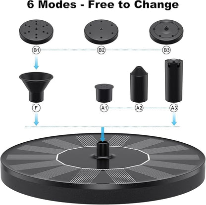 Solar Fountain Pump for Bird Bath, 1.4W Water Fountain with 6 Nozzles Solar Powered Fountain Pump for Bird Bath, Garden, Pond, Pool, Outdoor