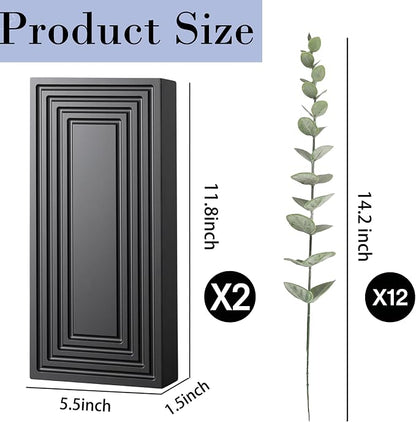 Wooden Wall Planter Vase, 2 Pack Black Wood Hanging Vases with Fake Eucalyptus for Indoor Modern Boho Farmhouse Wall Art Decor for Home Indoor Kitchen Modern Farmhouse Bathroom