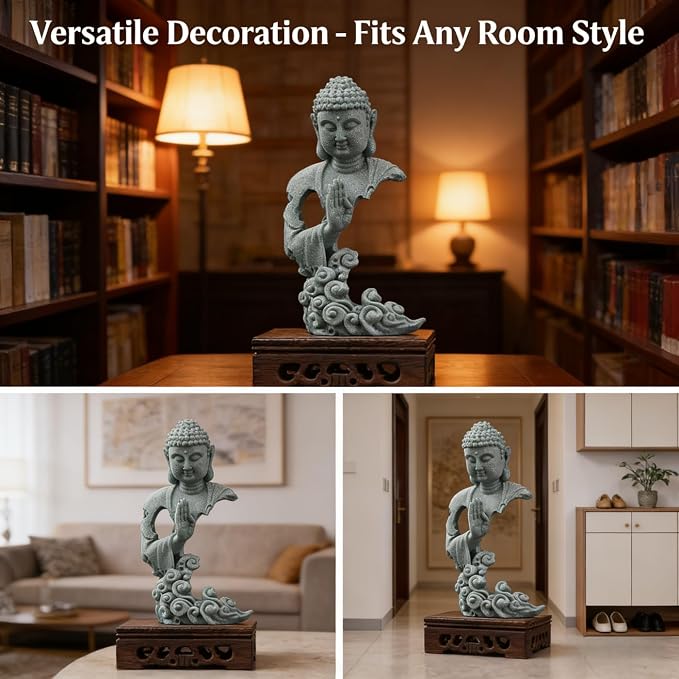 Meditation Buddha Statue, Sandstone Zen Sculpture for Aquarium Fish Tank, Garden, Home & Office Decor (Indoor/Outdoor) ﻿