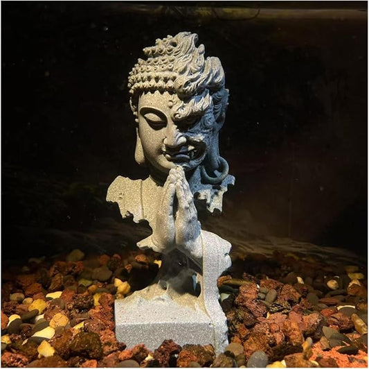 livelyfish Meditating Buddha Statue Zen Garden Statues Sandstone Thinker Buddha Sculpture Figurine for Fish Tank Aquarium Home Decorations, Gift (C-Large)