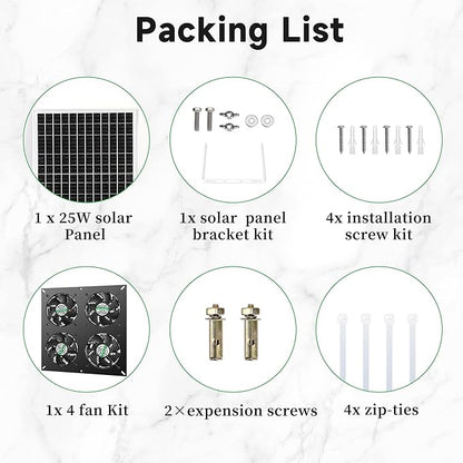 blessny 25W Solar 4 Fan Kit for Outdoor Greenhouse, Solar Powered Vent Exhaust Ventilation Fan for Chicken Coop, Shed Air Circulation, 14.7 Ft Long Cord with IP65 Weatherproof Rate